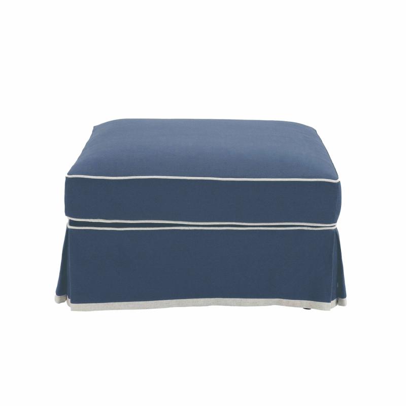 Noosa Hamptons Ottoman Navy W/White Piping Ottomans & Stools