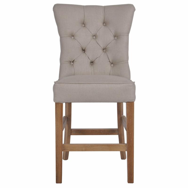 Oakwood Hamptons Beige Linen Counter Chair W/ Buttons Bar Stools