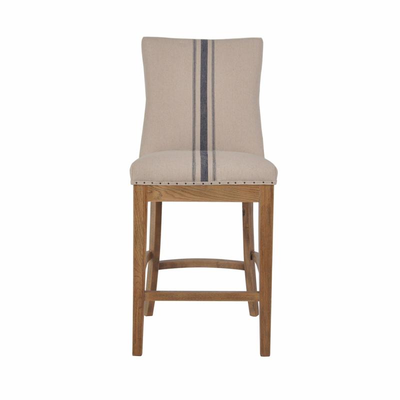 Oakwood Hamptons Counter Chair Natural/Blue Stripe W/ Studs Bar Stools