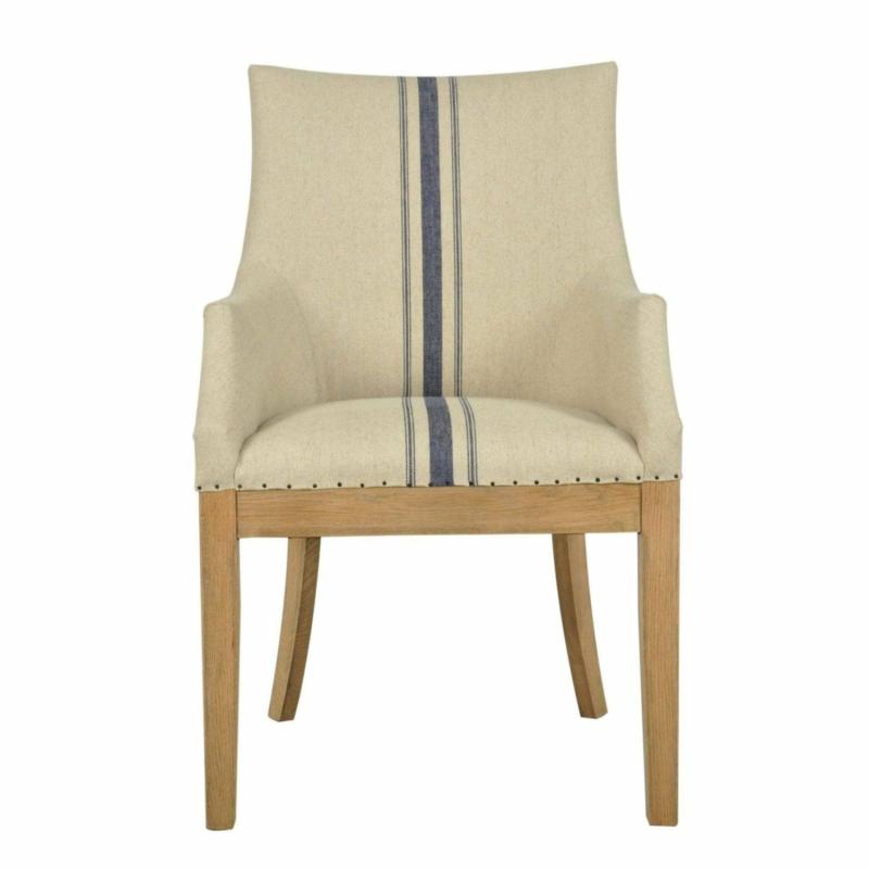 Oakwood Hamptons Linen Armchair Natural/Blue Stripe W/ Studs Armchairs