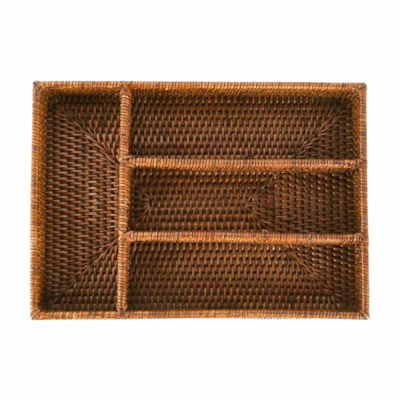 Paume Rattan Cutlery Tray Antique Brown Decor