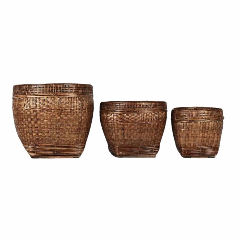 Paume Rattan Planter Set 3 Antique Brown Decor