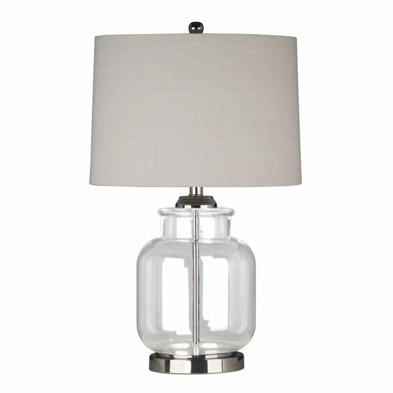 Regency Nickel And Glass Table Lamp With Natural Linen Shade Lamps