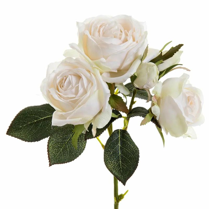 Rose Short Stem Two Buds 40Cm Cream Artificial Flowers & Plants