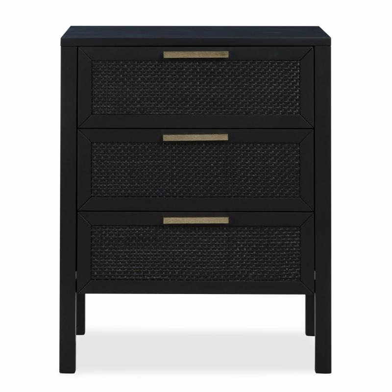 Santorini Bedside 3 Drawers Black Bedroom