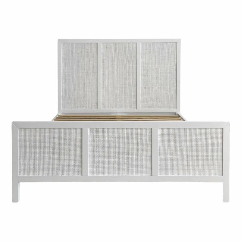 Santorini Hamptons Timber/Rattan Queen Bed White Bedroom