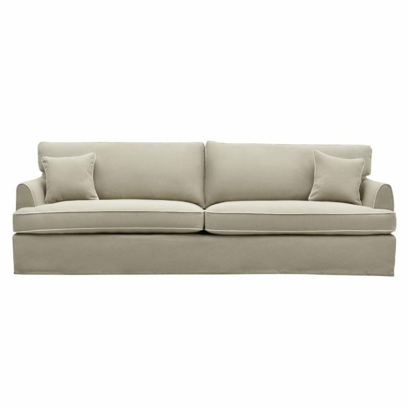 Slip Cover Only – Byron Hamptons 4 Seat Sofa Natural W/White Piping Slip Covers