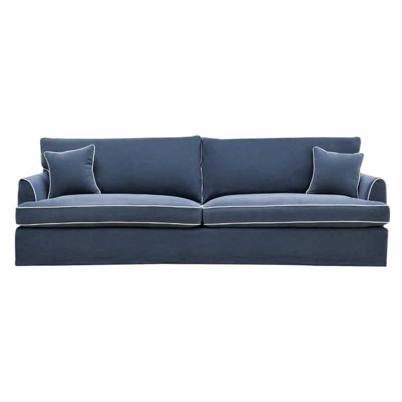 Slip Cover Only – Byron Hamptons 4 Seat Sofa Navy W/White Piping Slip Covers