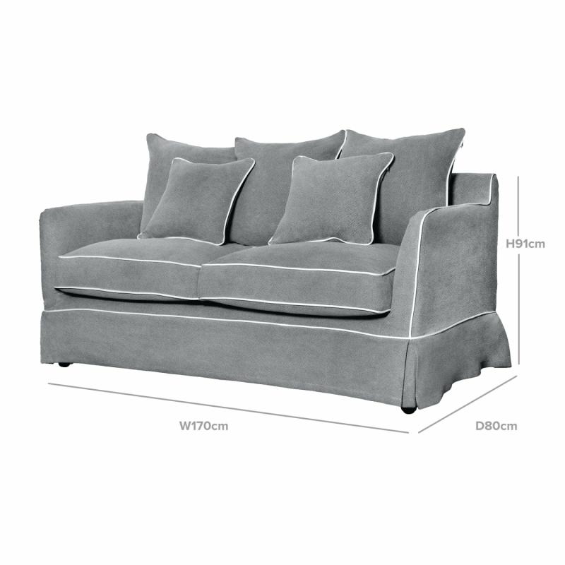 Slip Cover Only – Noosa Hamptons 2 Seat Sofa Grey W/White Piping Slip Covers