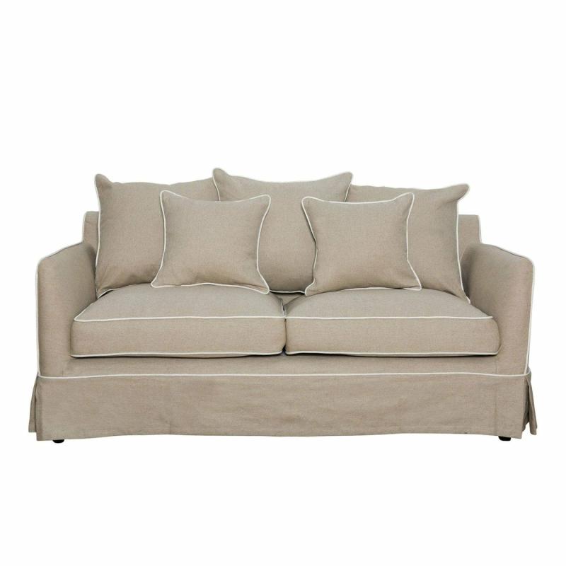 Slip Cover Only – Noosa Hamptons 2 Seat Sofa Natural W/White Piping Slip Covers