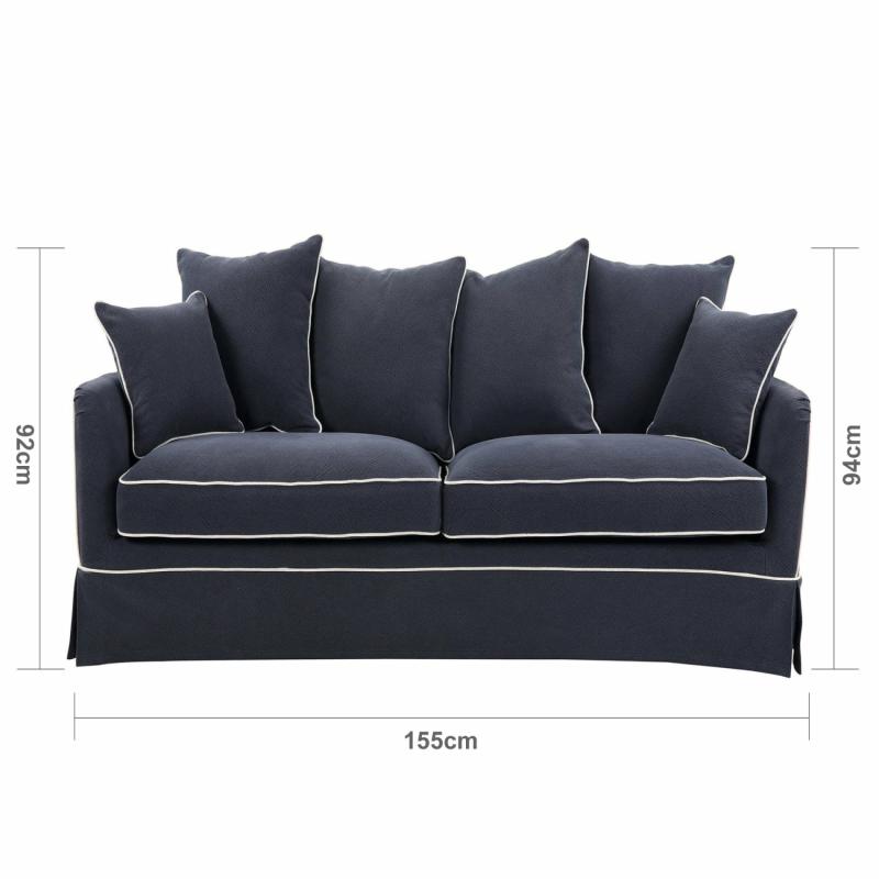 Slip Cover Only – Noosa Hamptons 2 Seat Sofa Navy W/White Piping Slip Covers