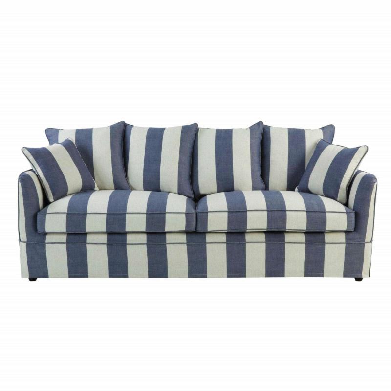 Slip Cover Only – Noosa Hamptons 3 Seat Sofa Denim/Cream Stripe Slip Covers