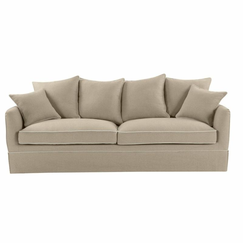 Slip Cover Only – Noosa Hamptons 3 Seat Sofa Natural W/White Piping Slip Covers