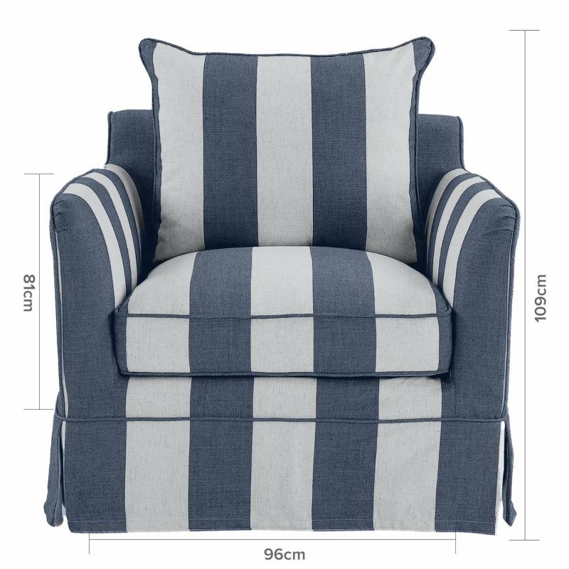 Slip Cover Only – Noosa Hamptons Armchair Denim/Cream Stripe Slip Covers