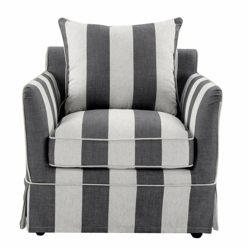 Slip Cover Only – Noosa Hamptons Armchair Grey/Cream Stripe Slip Covers