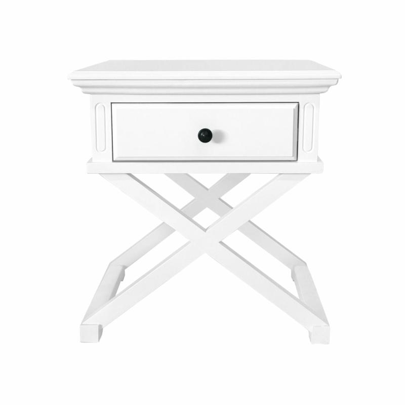 Sorrento Cross Leg Hamptons Side Table W/Drawer White Bedroom