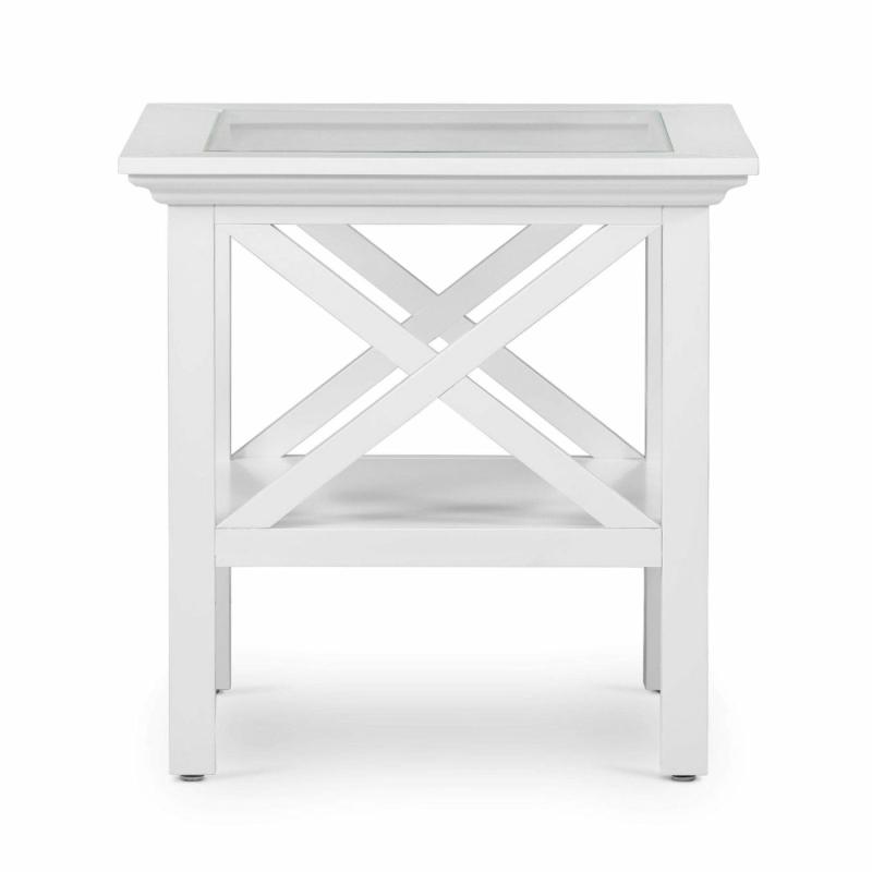 Sorrento Hamptons Square Side Table W/ Glass Top White Side Tables