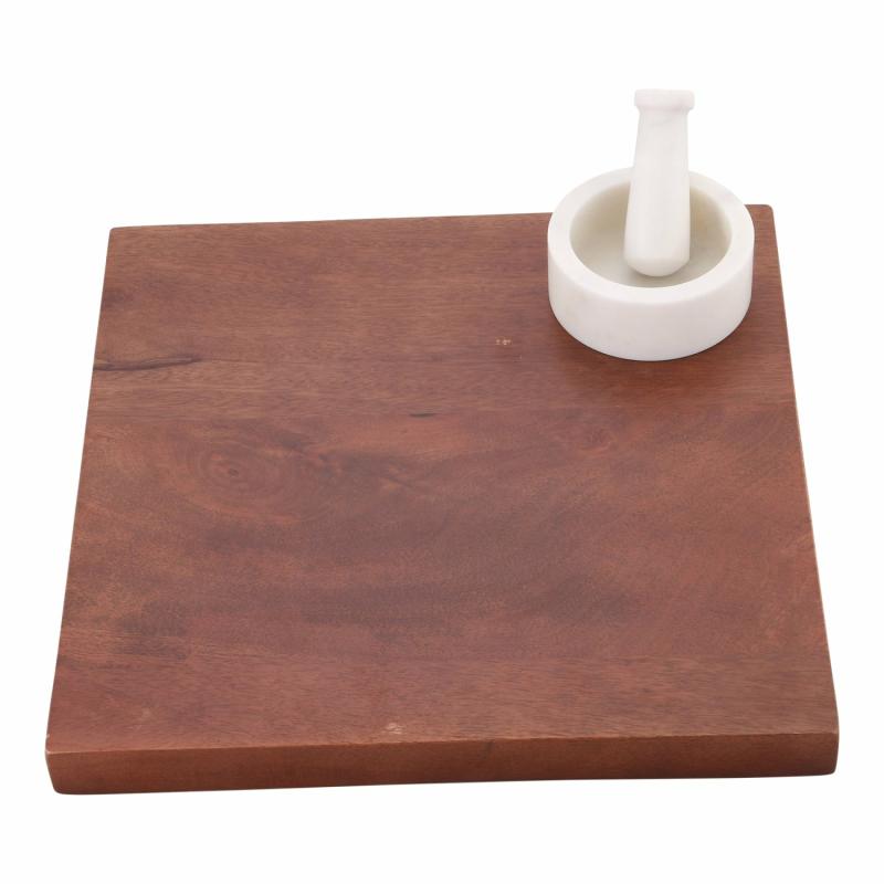 Timber Board With Mortar & Pestle Decor