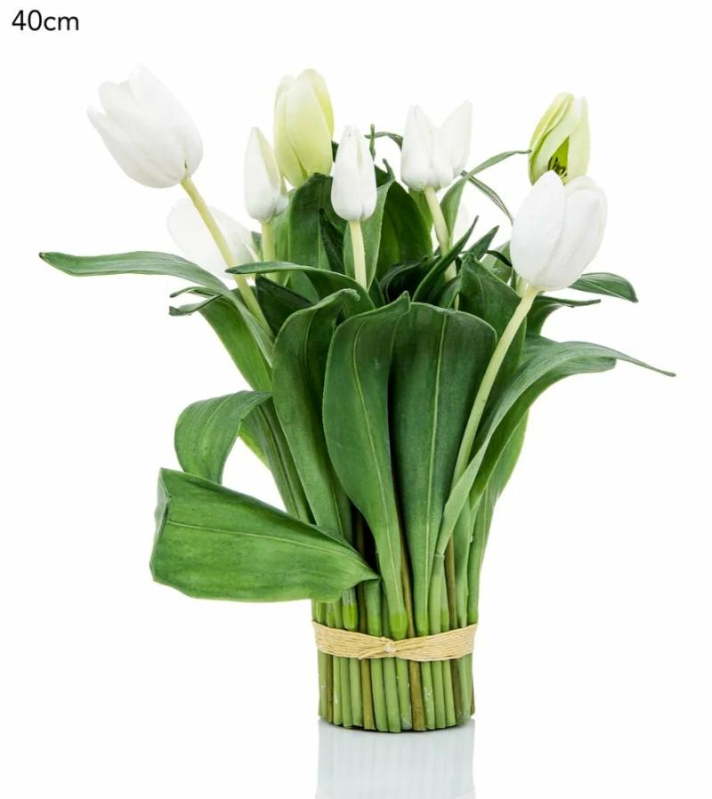 Tulip Bundle Wrapped 40Cm White Artificial Flowers & Plants