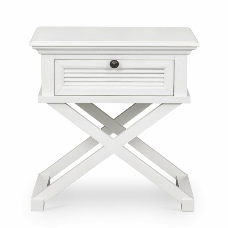 West Beach Cross Leg Hamptons Side Table W/Drawer White Bedroom