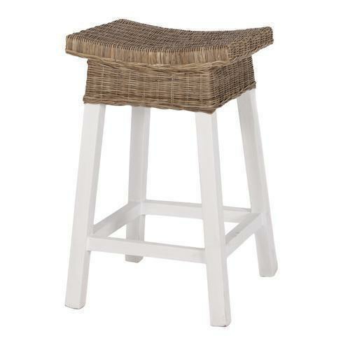 White Wood & Rattan Hamptons Barstool Bar Stools