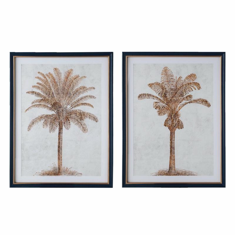 Luxe Golden Palms In Navy Frame With Gold Set 2 Wall Art