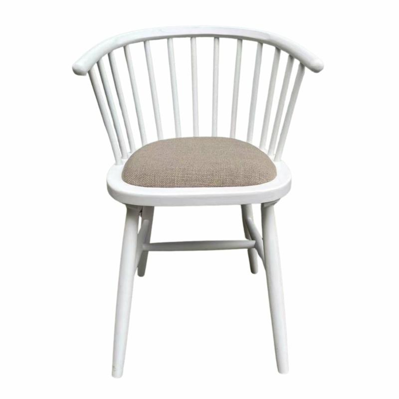 Round Curved Strip Back Elm Wood Dining Chair White Chairs