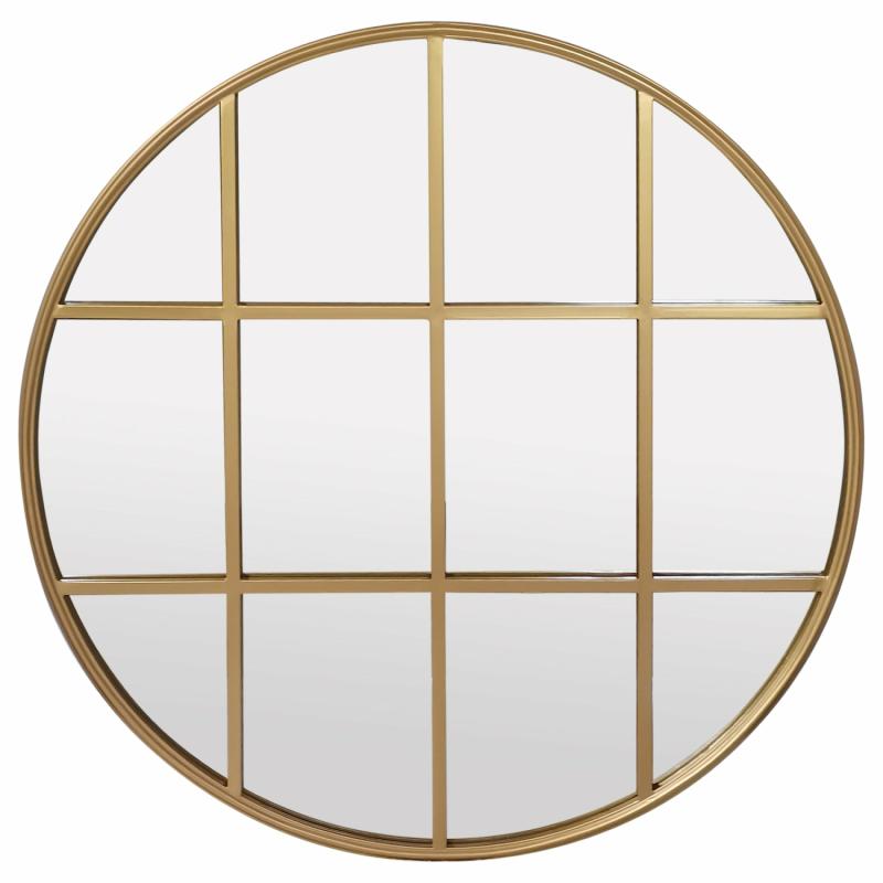 Amelia Gold Rimmed Round Paned Mirror D120Cm Mirrors