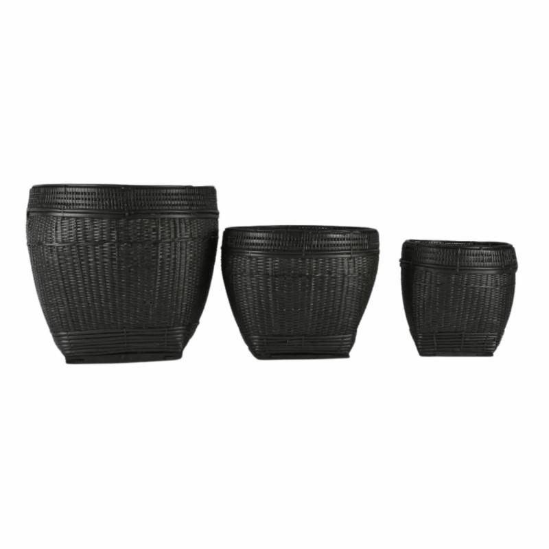 Paume Rattan Planter Set 3 Black Decor