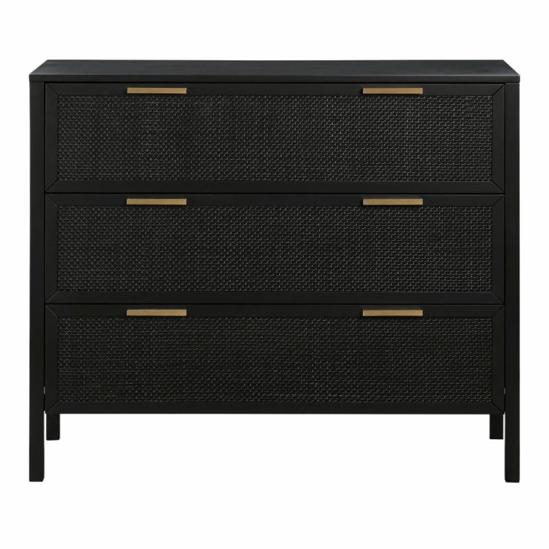 Santorini Hamptons 3 Drawer Timber/Rattan Dresser 100Cm Black Side Tables