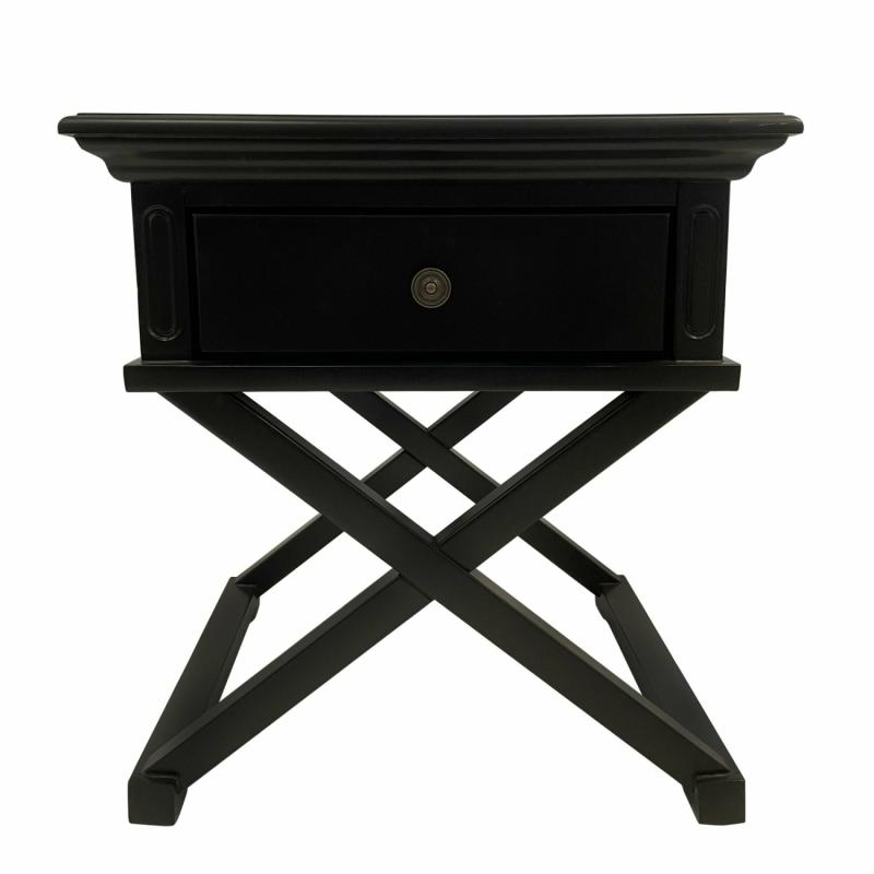 Sorrento Cross Leg Hamptons Side Table W/Drawer Black Bedroom