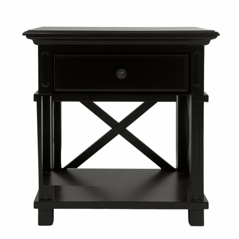 Sorrento Hamptons Bedside Table W/Drawer Black Bedroom